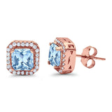 Stud Earrings Wedding Bridal Princess Simulated Cubic Zirconia Solid 925 Sterling Silver
