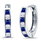 Half Eternity Hoop Earrings Princess Cut Simulated CZ 925 Sterling Silver (14mm)