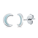 Half Moon CZ Stud Earrings Natural Larimar 925 Sterling Silver (7.5mm)