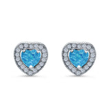 Halo Heart Engagement Lab Opal Earrings Simulated CZ 925 Sterling Silver