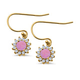 Drop Dangle Round Lab Opal Fish-Hook Earrings 925 Sterling Silver