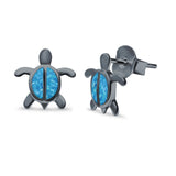 Turtle Stud Earrings Lab Created Opal 925 Sterling Silver