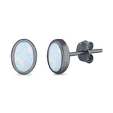 Solitaire Oval Stud Earrings Lab Created Opal 925 Sterling Silver
