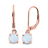 Round Lab Created Opal Lever Back Earring 925 Sterling Silver (25.4mm)