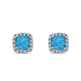 Bridal Engagement Earrings Cushion Lab Opal Simulated CZ 925 Sterling Silver