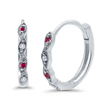 Huggie Hoop Earrings Round Simulated CZ 925 Sterling Silver (14mm)