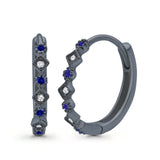 Art Deco Huggie Hoop Earrings Round Simulated CZ 925 Sterling Silver (18mm)