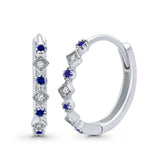 Art Deco Huggie Hoop Earrings Round Simulated CZ 925 Sterling Silver (18mm)