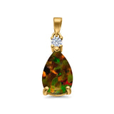 Pear Shape Lab Created Opal Simulated CZ 925 Sterling Silver Charm Pendant (21.5mm)