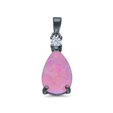 Pear Shape Lab Created Opal Simulated CZ 925 Sterling Silver Charm Pendant (21.5mm)