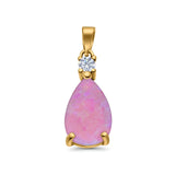 Pear Shape Lab Created Opal Simulated CZ 925 Sterling Silver Charm Pendant (21.5mm)