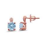 Stud Earrings Wedding Round Simulated CZ 925 Sterling Silver (9mm)