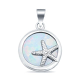 Lab Created Opal Starfish Round 925 Sterling Silver Charm Pendant