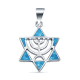 Lab Created Opal Jewish Star Of David 925 Sterling Silver Charm Pendant