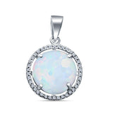 Lab Created Opal Round Cubic Zirconia 925 Sterling Silver Charm Pendant