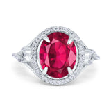 Oval Accent Wedding Engagement Ring Simulated Cubic Zirconia 925 Sterling Silver