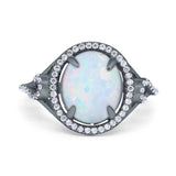 Oval Accent Wedding Engagement Ring Simulated Cubic Zirconia 925 Sterling Silver
