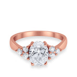 Solitaire Oval Three Stone Simulated Cubic Zirconia 925 Sterling Silver