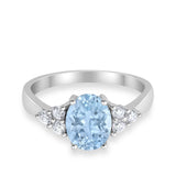 Solitaire Oval Three Stone Simulated Cubic Zirconia 925 Sterling Silver