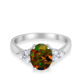 Solitaire Oval Three Stone Simulated Cubic Zirconia 925 Sterling Silver