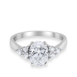 Solitaire Oval Three Stone Simulated Cubic Zirconia 925 Sterling Silver
