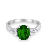 Solitaire Oval Three Stone Simulated Cubic Zirconia 925 Sterling Silver