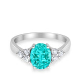 Solitaire Oval Three Stone Simulated Cubic Zirconia 925 Sterling Silver