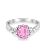 Solitaire Oval Three Stone Simulated Cubic Zirconia 925 Sterling Silver