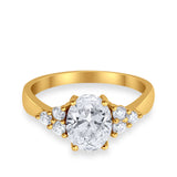 Solitaire Oval Three Stone Simulated Cubic Zirconia 925 Sterling Silver