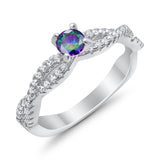Fashion Solitaire Accent Ring Round Cubic Zirconia 925 Sterling Silver