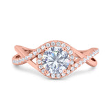 Halo Wedding Engagement Ring Infinity Twisted Shank Round Simulated Cubic Zirconia 925 Sterling Silver
