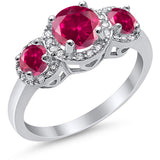 3 Stone Halo Wedding Ring Simulated Cubic Zirconia 925 Sterling Silver