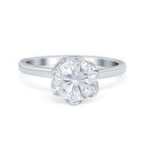 Flower Solitaire Wedding Ring Simulated Cubic Zirconia 925 Sterling Silver