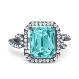 Halo Radiant Cut Wedding Engagement Ring Round Simulated Cubic Zirconia 925 Sterling Silver