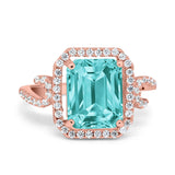 Halo Radiant Cut Wedding Engagement Ring Round Simulated Cubic Zirconia 925 Sterling Silver