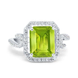 Halo Radiant Cut Wedding Engagement Ring Round Simulated Cubic Zirconia 925 Sterling Silver
