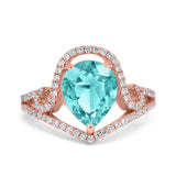 Halo Pear Shape Wedding Engagement Ring Round Simulated Cubic Zirconia 925 Sterling Silver
