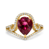 Halo Pear Shape Wedding Engagement Ring Round Simulated Cubic Zirconia 925 Sterling Silver