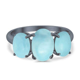 3-Stone Oval Created Opal Fashion Ring 925 Sterling Silver
