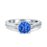 Cushion Cut Art Deco Engagement Ring Simulated Cubic Zirconia 925 Sterling Silver