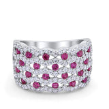 Half Eternity Fashion Band Ring Round Simulated CZ 925 Sterling Silver