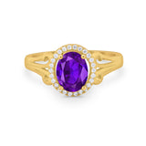 Halo Filigree Oval Wedding Ring Round Simulated Cubic Zirconia 925 Sterling Silver