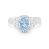 Halo Filigree Oval Wedding Ring Round Simulated Cubic Zirconia 925 Sterling Silver