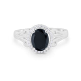 Halo Filigree Oval Wedding Ring Round Simulated Cubic Zirconia 925 Sterling Silver