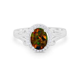Halo Filigree Oval Wedding Ring Round Simulated Cubic Zirconia 925 Sterling Silver