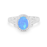 Halo Filigree Oval Wedding Ring Round Simulated Cubic Zirconia 925 Sterling Silver