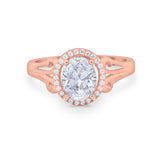 Halo Filigree Oval Wedding Ring Round Simulated Cubic Zirconia 925 Sterling Silver