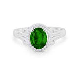 Halo Filigree Oval Wedding Ring Round Simulated Cubic Zirconia 925 Sterling Silver