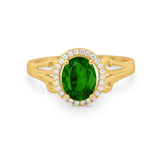 Halo Filigree Oval Wedding Ring Round Simulated Cubic Zirconia 925 Sterling Silver