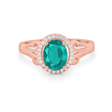 Halo Filigree Oval Wedding Ring Round Simulated Cubic Zirconia 925 Sterling Silver